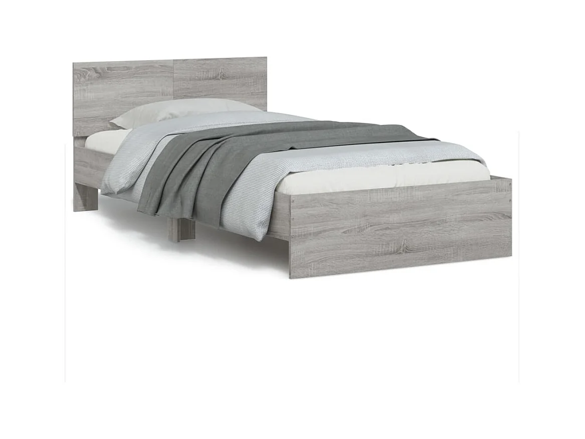 Cadre de lit tête de lit et lumières LED sonoma gris 100x200