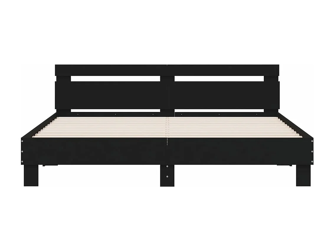 Cadre de lit avec tête de lit et LED noir 160x200