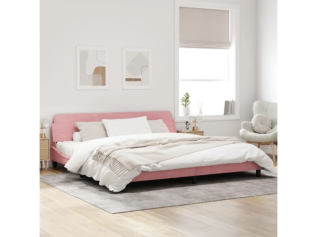 Cadre de lit avec tête de lit Rose 200x200 Velours