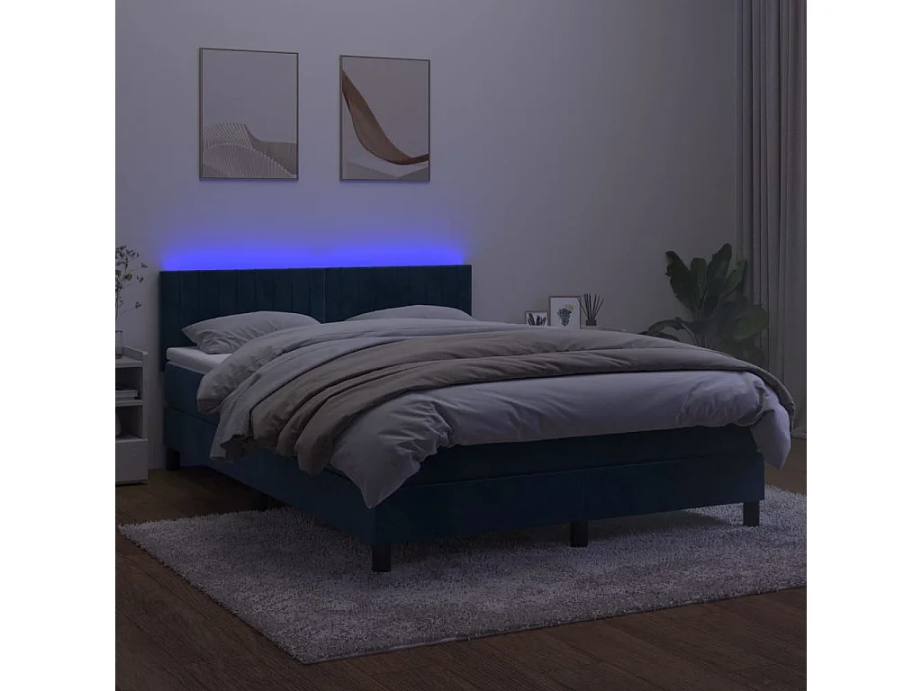 Sommier à lattes de lit avec matelas LED Bleu foncé 140x200