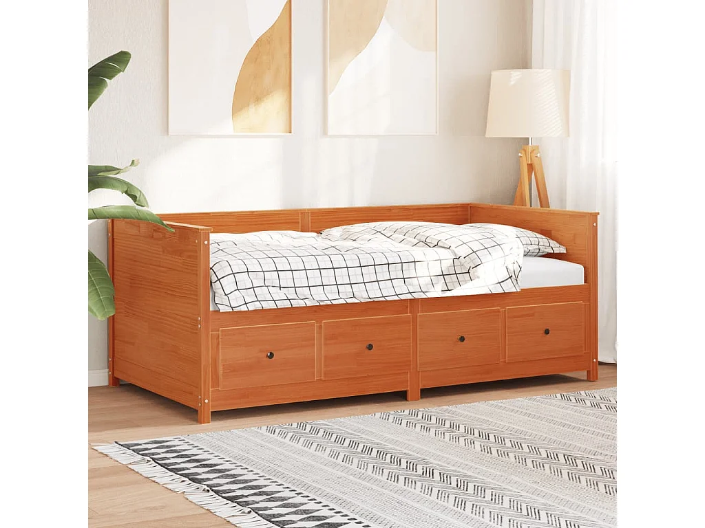 Lit de jour marron 100x200 bois de pin massif