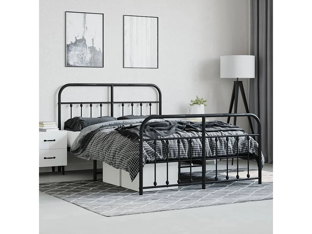 Cadre de lit métal avec tête de lit-pied de lit noir 140x200