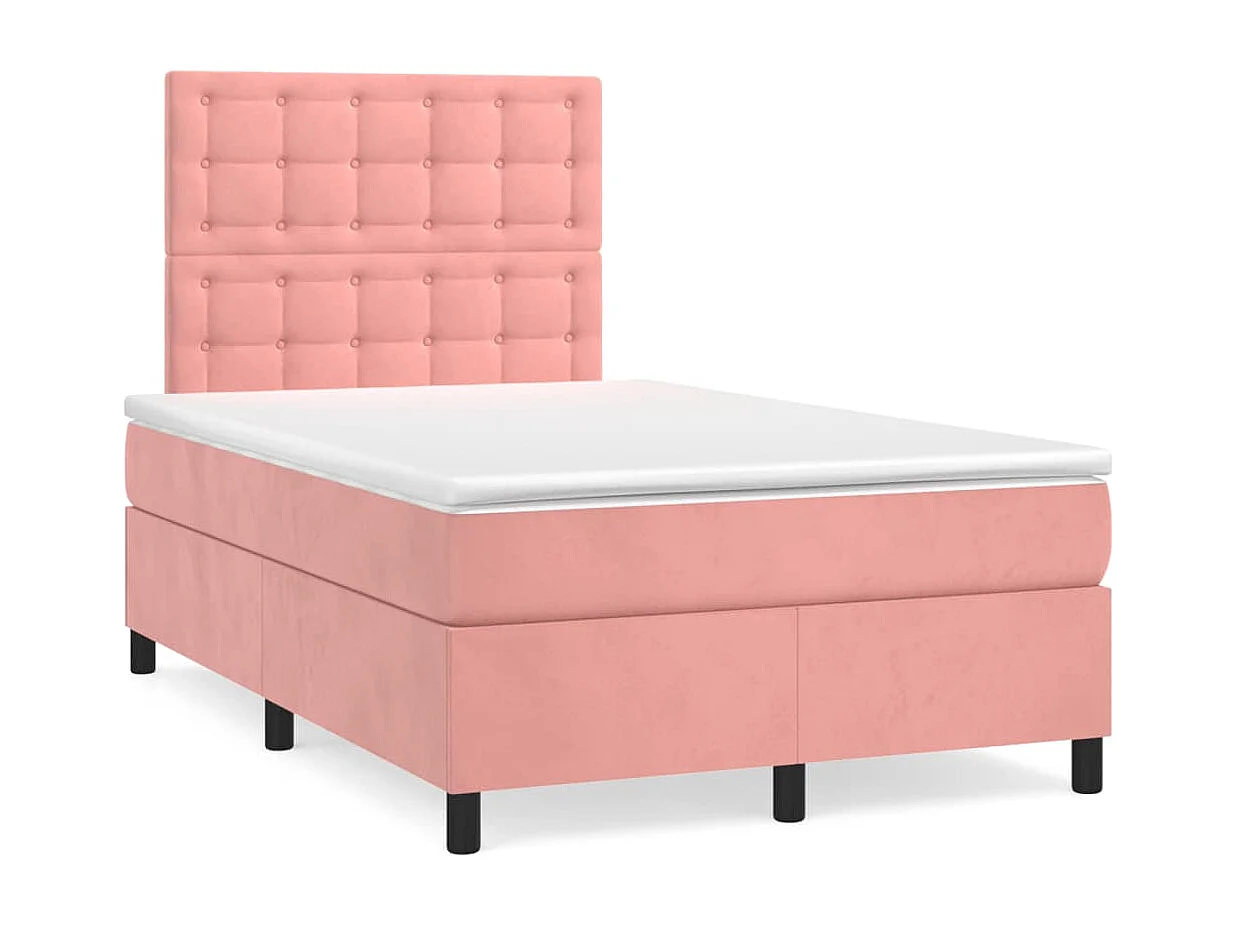 Sommier à lattes de lit avec matelas rose 120x190 velours