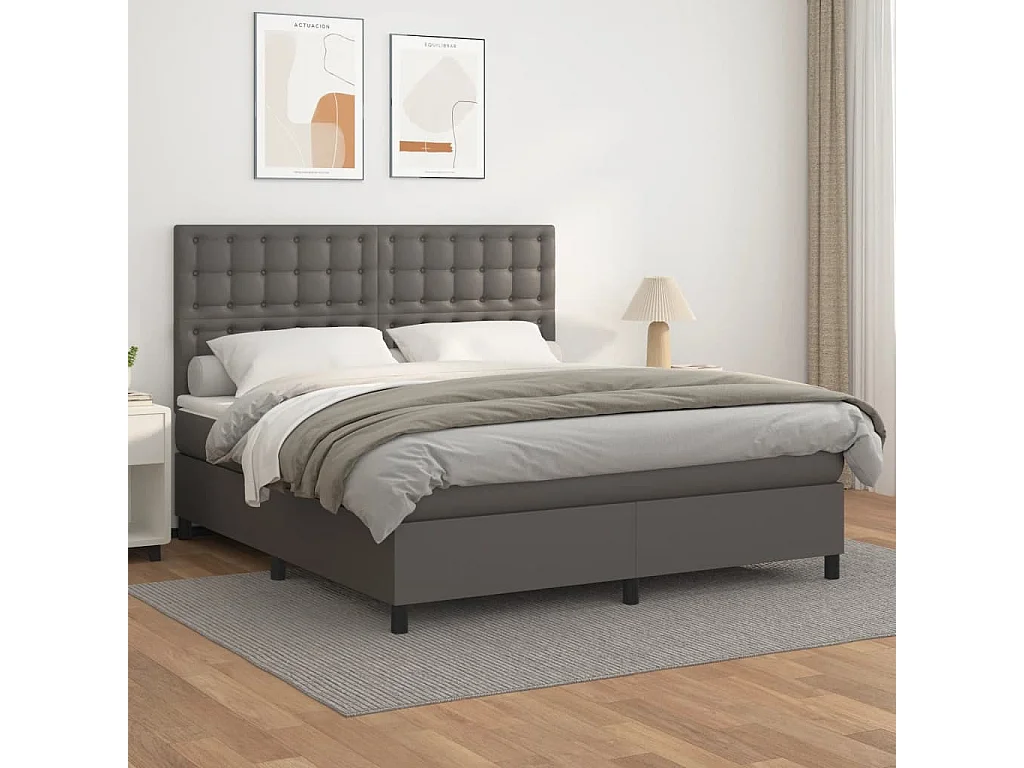 Sommier à lattes de lit avec matelas Gris 180x200 Similicuir