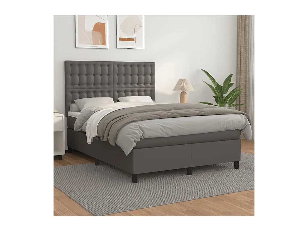 Sommier à lattes de lit avec matelas Gris 140x200 Similicuir