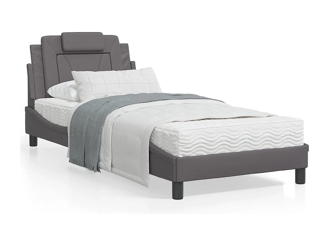 Lit avec matelas gris 90x200 similicuir