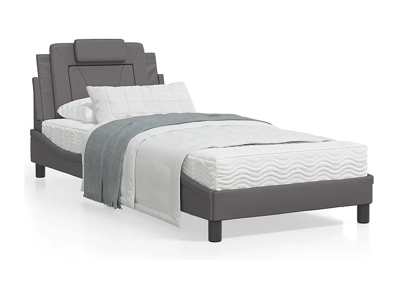 Lit avec matelas gris 90x200 similicuir