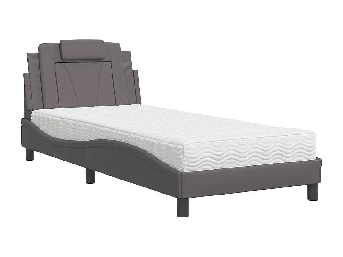 Lit avec matelas gris 80x200 similicuir