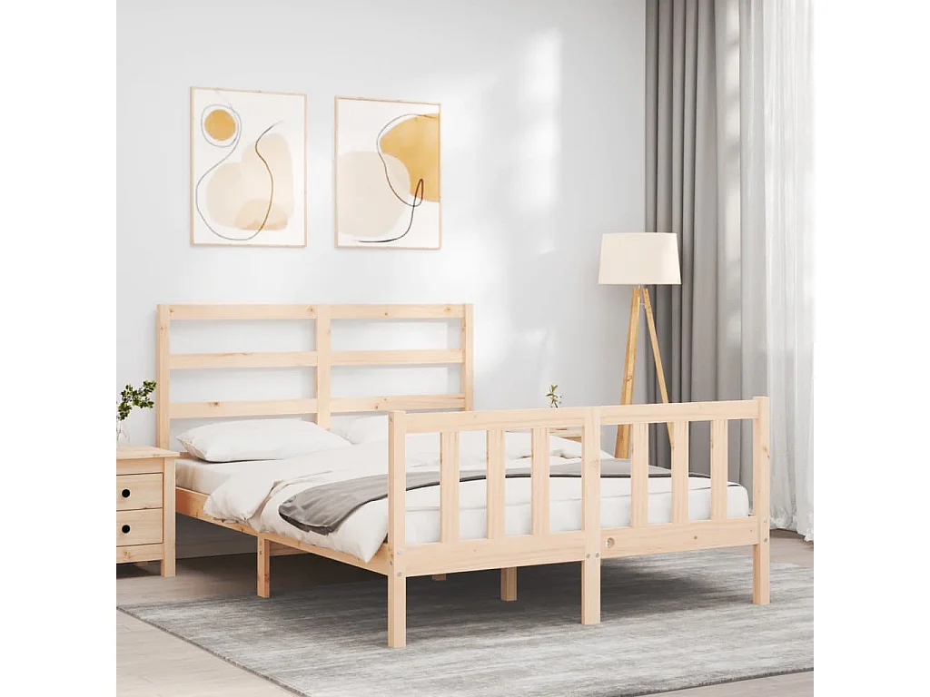 Bedframe met hoofdbord massief hout 140x190 cm