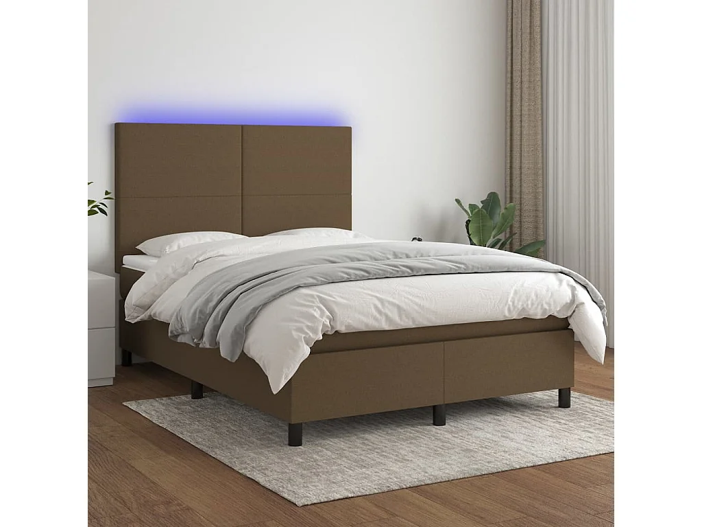 Sommier à lattes de lit matelas et LED Marron foncé 140x200