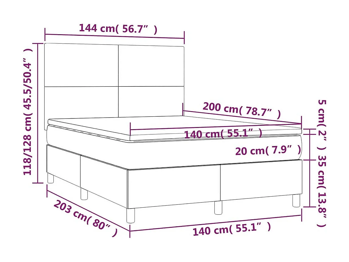 Sommier à lattes de lit matelas et LED Marron foncé 140x200