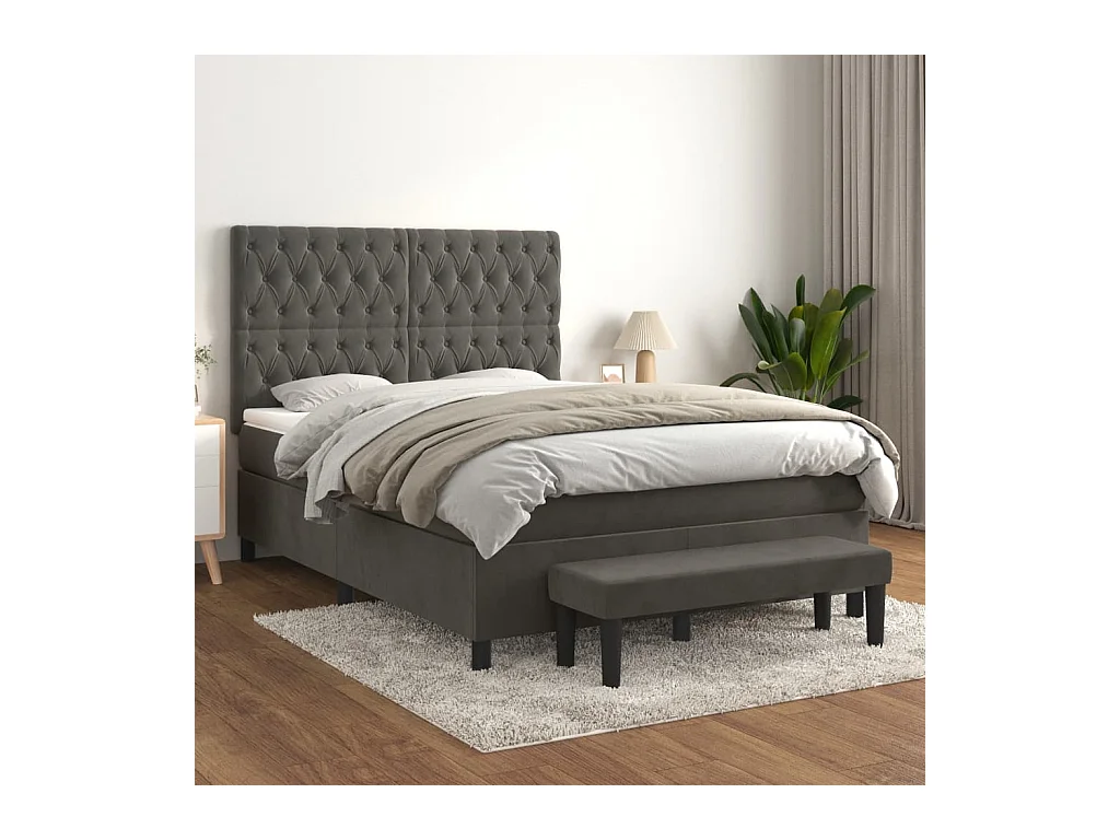 Sommier à lattes de lit et matelas Gris foncé 140x200 Velours
