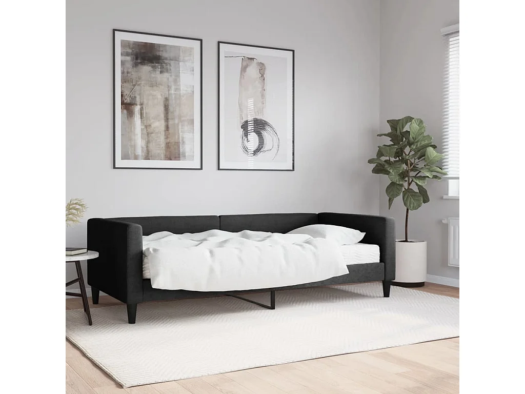 Lit de jour avec matelas noir 90x190 tissu