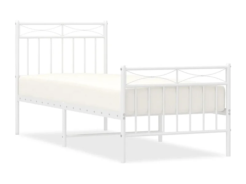 Cadre de lit métal avec tête de lit-pied de lit blanc 75x190