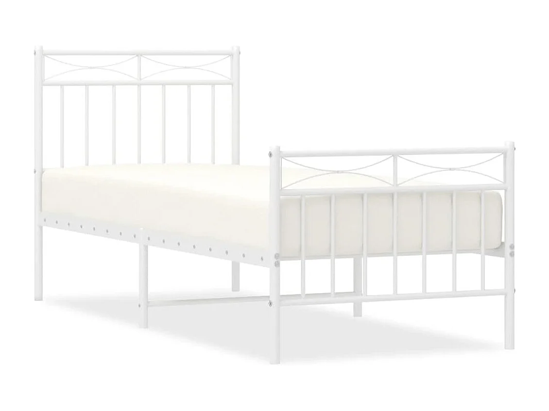 Cadre de lit métal avec tête de lit-pied de lit blanc 75x190