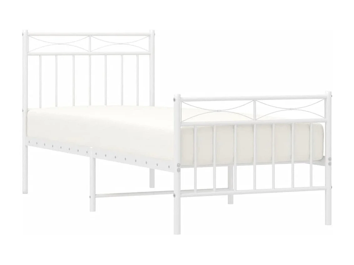 Cadre de lit métal avec tête de lit-pied de lit blanc 75x190