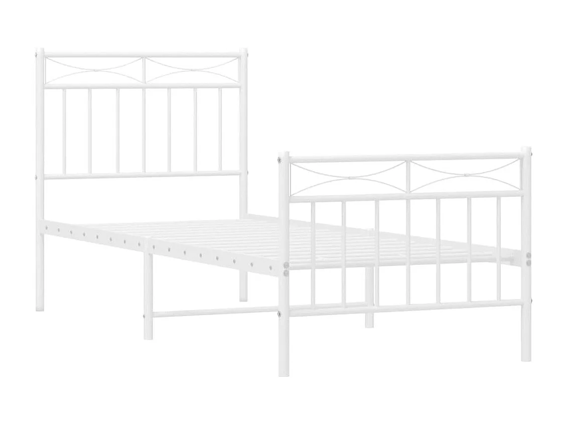 Cadre de lit métal avec tête de lit-pied de lit blanc 75x190