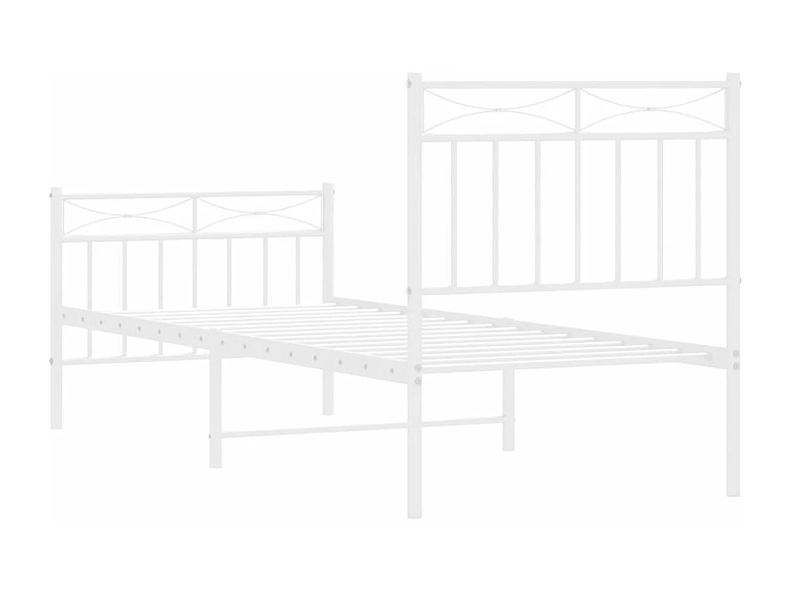 Cadre de lit métal avec tête de lit-pied de lit blanc 75x190