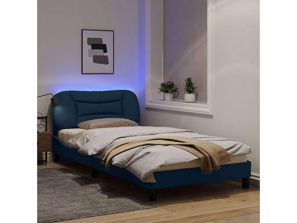 Cadre de lit avec lumières LED bleu 100x200 tissu