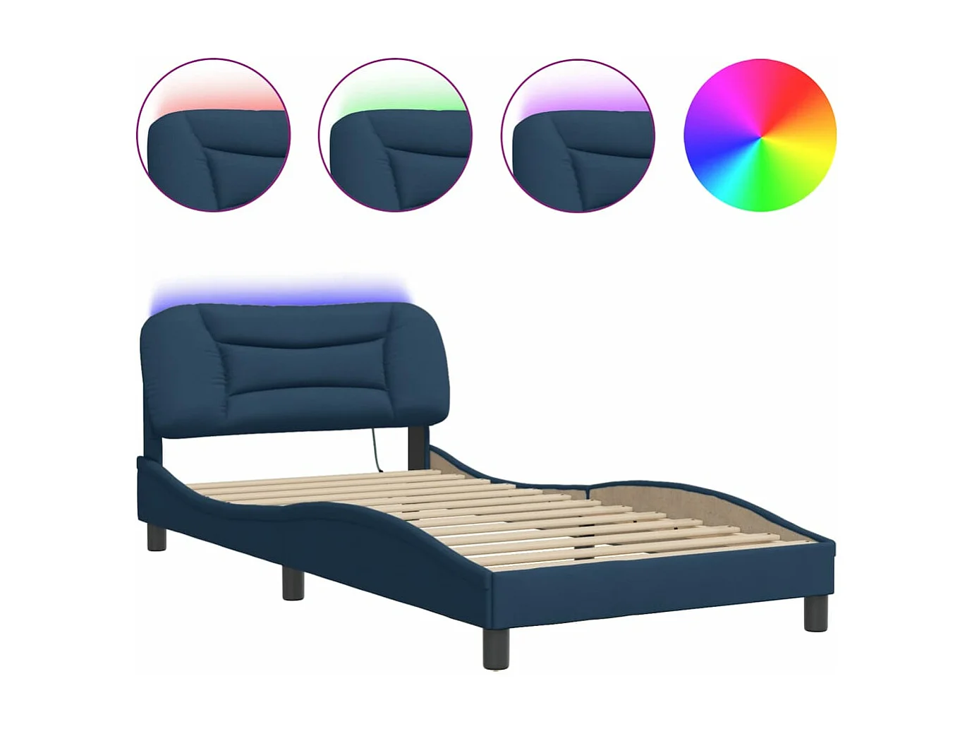 Cadre de lit avec lumières LED bleu 100x200 tissu