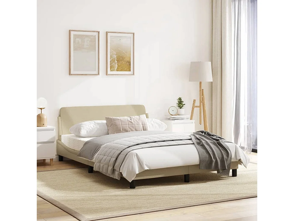 Cadre de lit avec tête de lit Crème 120x200 Tissu