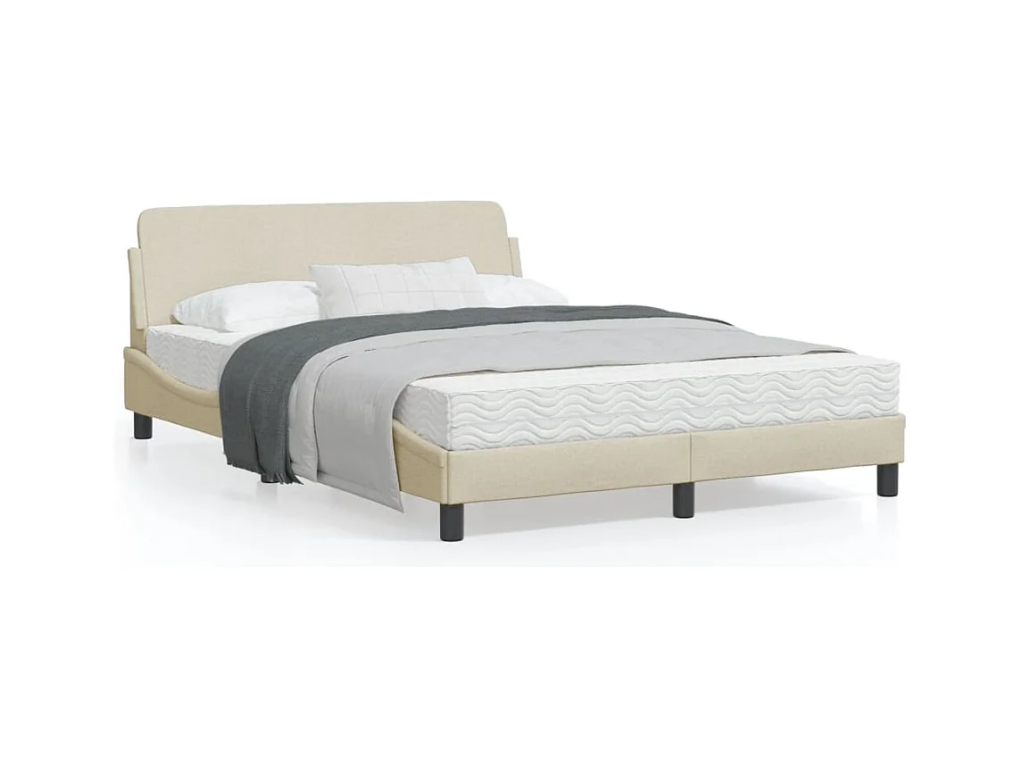 Cadre de lit avec tête de lit Crème 120x200 Tissu