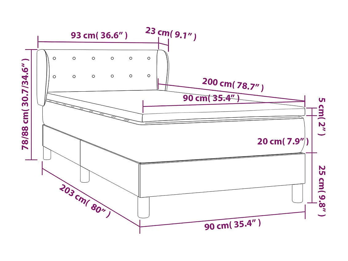 Sommier à lattes de lit avec matelas Noir 90x200 Tissu