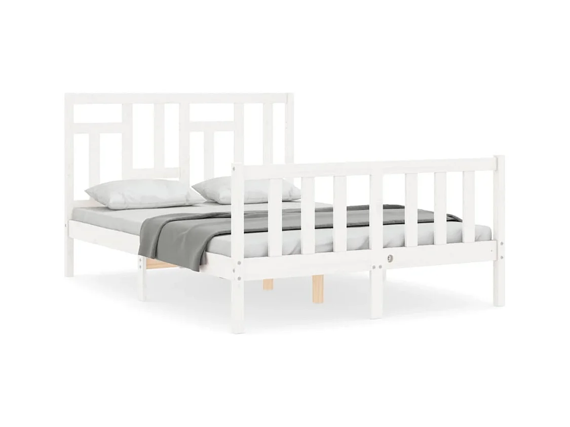 Cadre de lit avec tête de lit blanc 140x190 bois massif