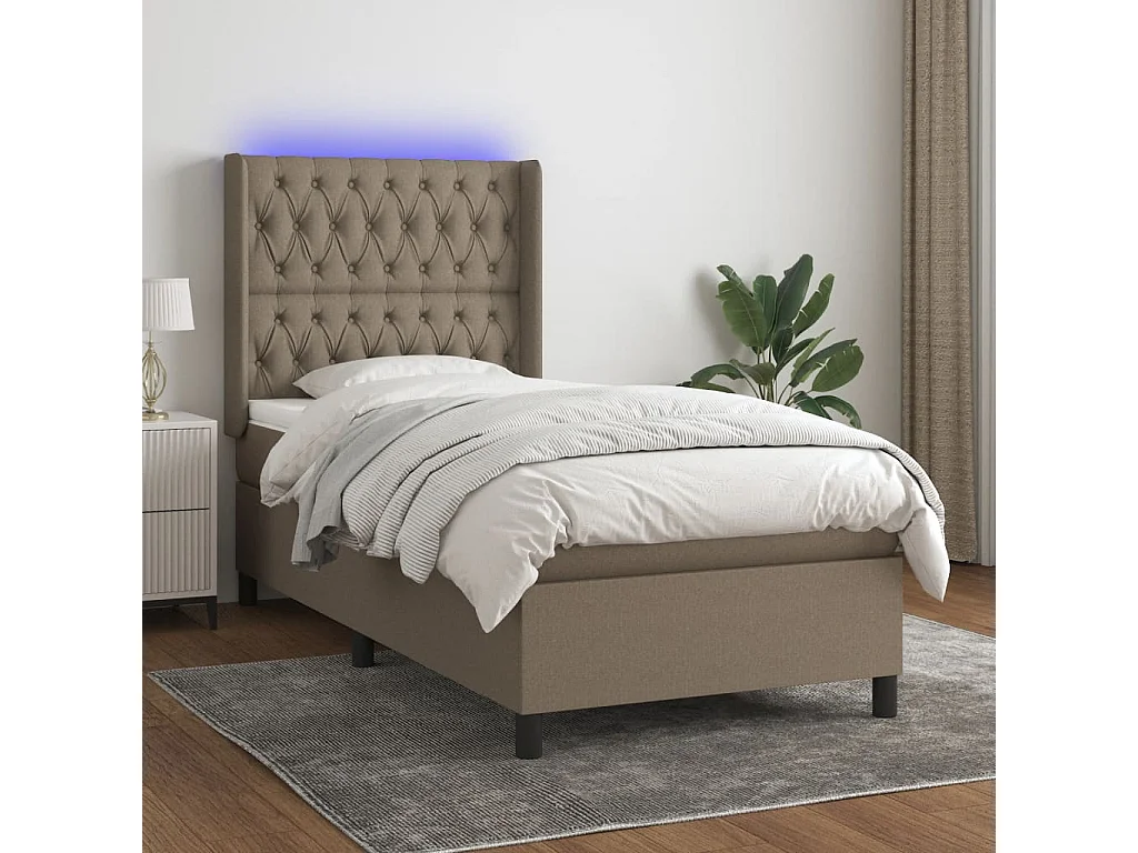 Sommier à lattes de lit matelas et LED Taupe 80x200 Tissu
