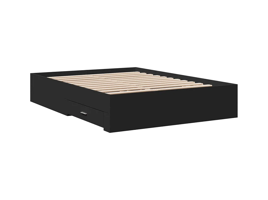 Bedframe met lades bewerkt hout zwart 140x190 cm
