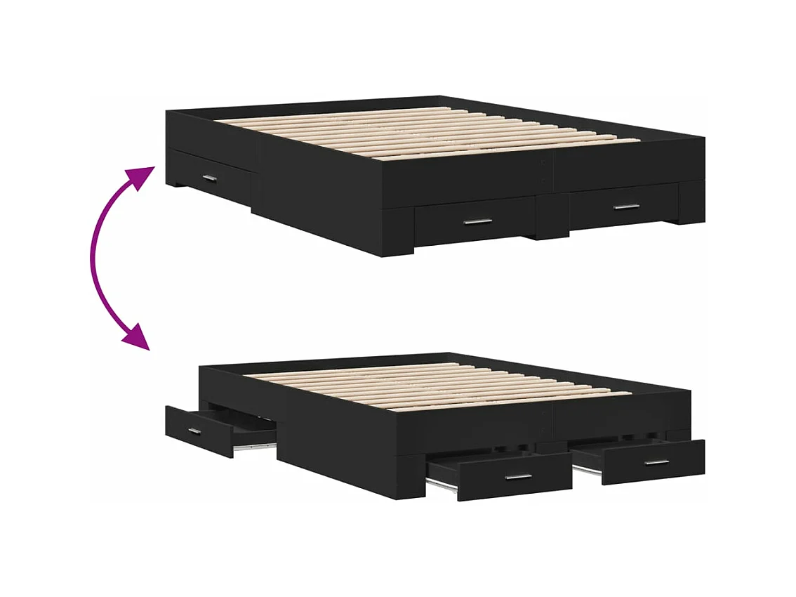 Bedframe met lades bewerkt hout zwart 140x190 cm