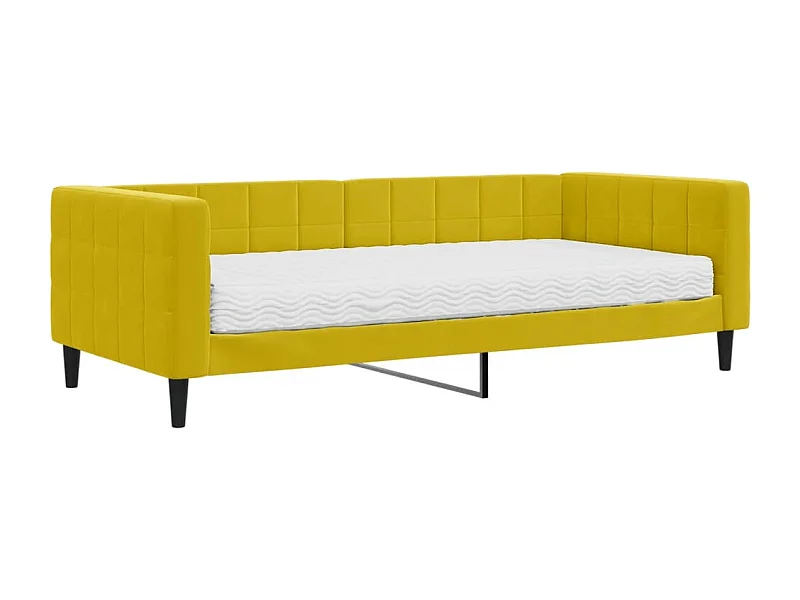 Lit de jour avec matelas jaune 90x200 velours