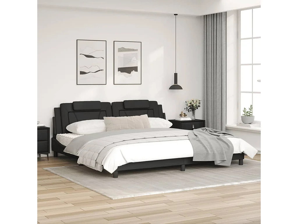 Cadre de lit avec lumières LED noir 200x200 similicuir