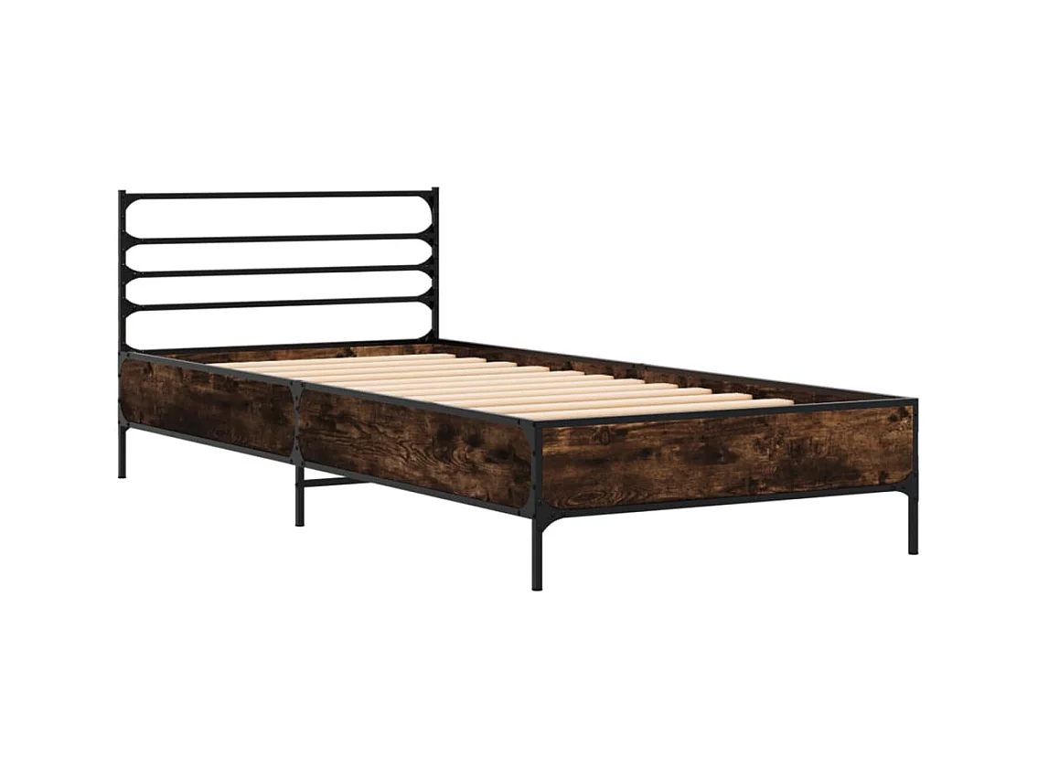 Cadre de lit chêne fumé 90x200 bois d'ingénierie et métal