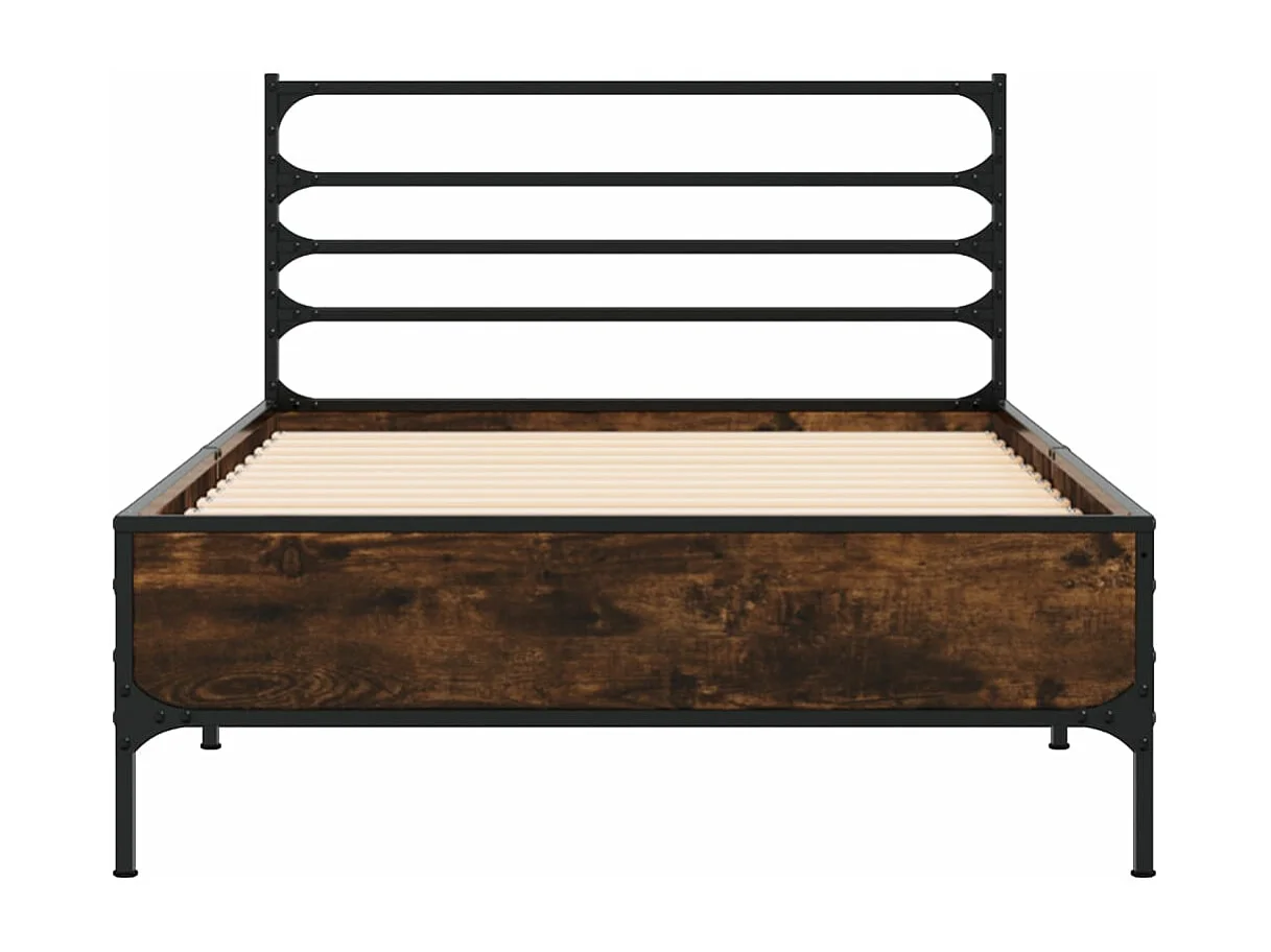 Cadre de lit chêne fumé 90x200 bois d'ingénierie et métal