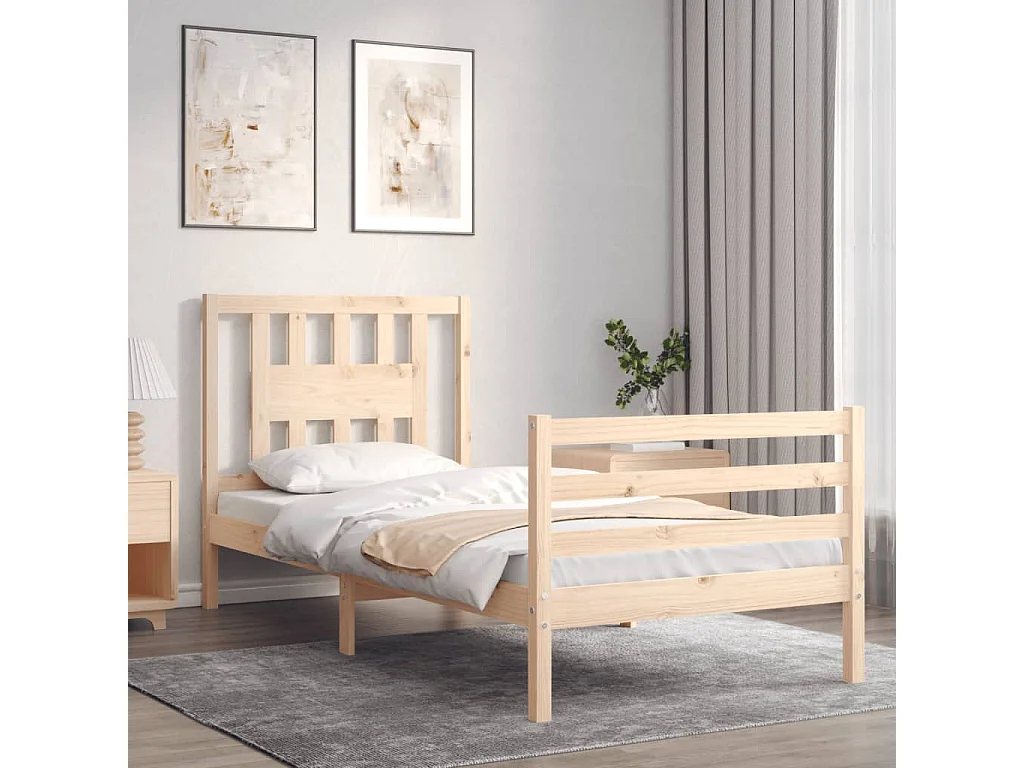 Cadre de lit avec tête de lit 90x200 bois massif