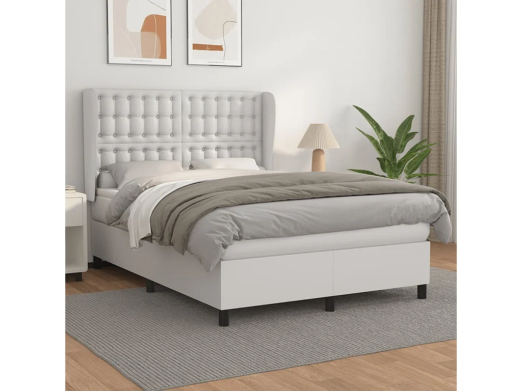 Sommier à lattes de lit avec matelas Blanc 140x190 Similicuir