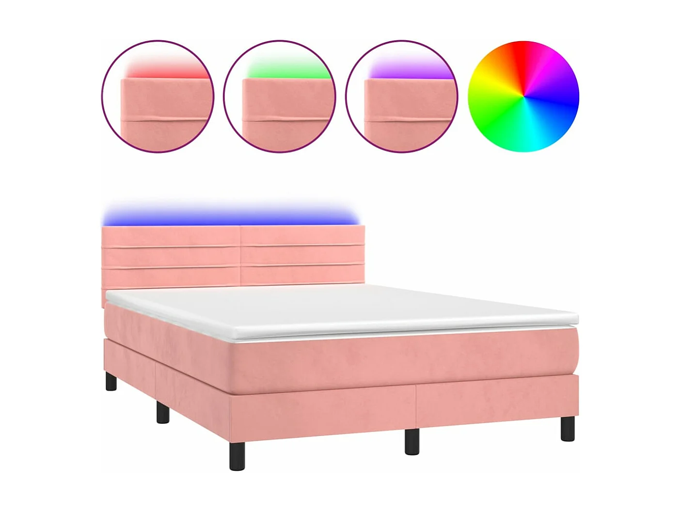 Sommier à lattes de lit avec matelas et LED Rose 140x190
