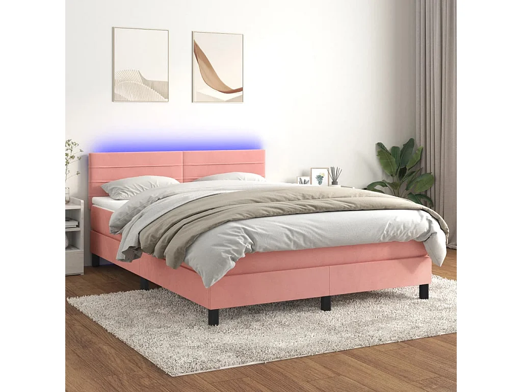Sommier à lattes de lit avec matelas et LED Rose 140x190