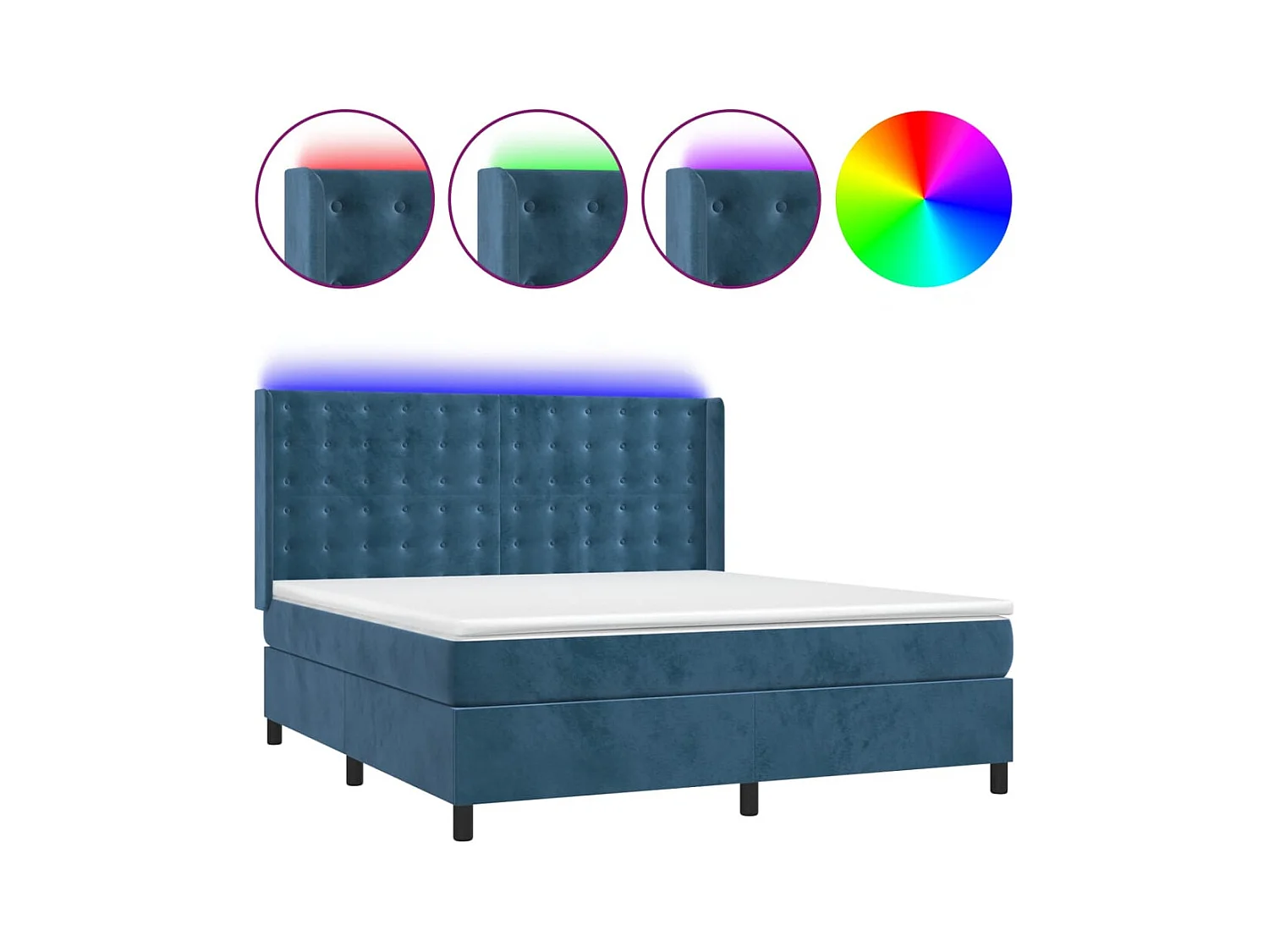Sommier à lattes de lit matelas et LED Bleu foncé 180x200