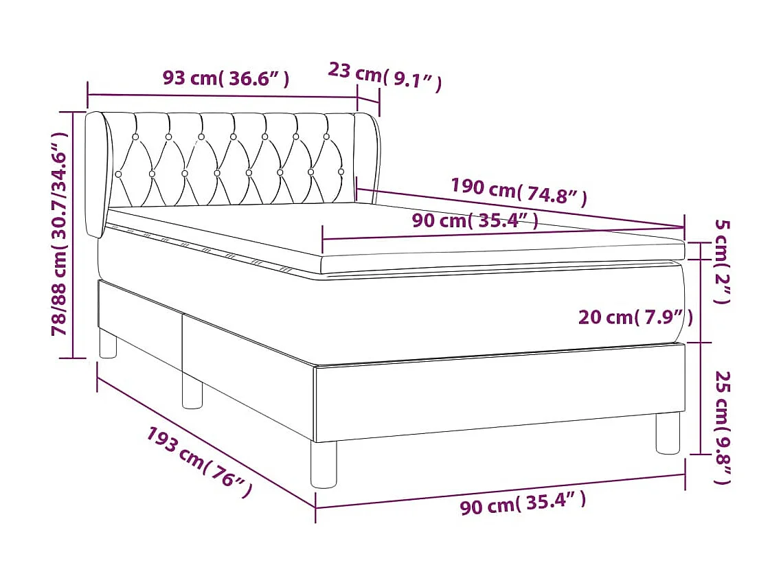 Sommier à lattes de lit avec matelas Bleu 90x190 Tissu