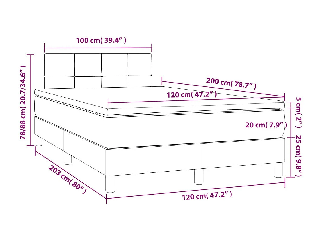 Lit à sommier tapissier avec matelas Taupe 120x200 Tissu 5