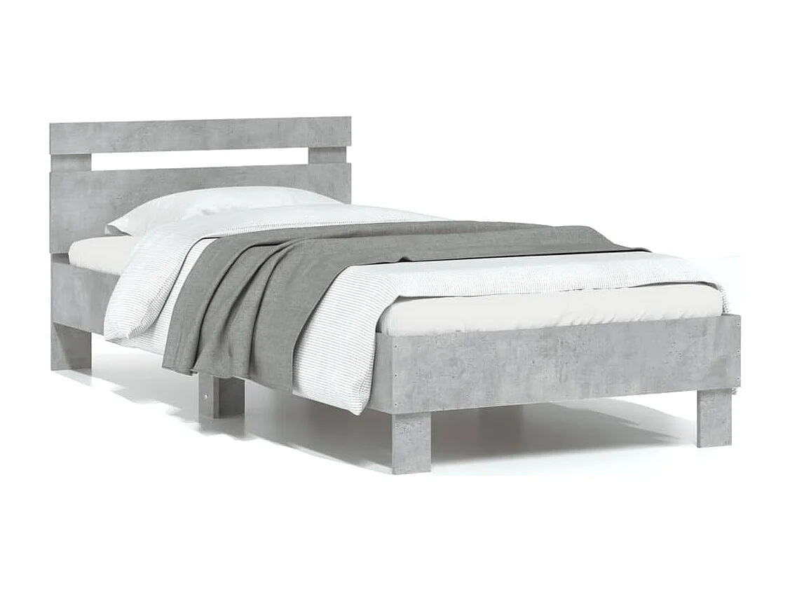 Bedframe met hoofdeinde bewerkt hout betongrijs 90x190 cm