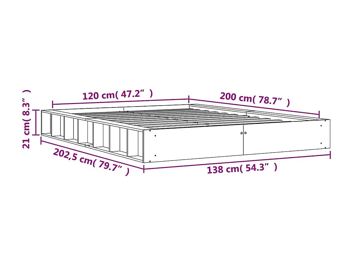 Cadre de lit marron 120x200 bois de pin massif