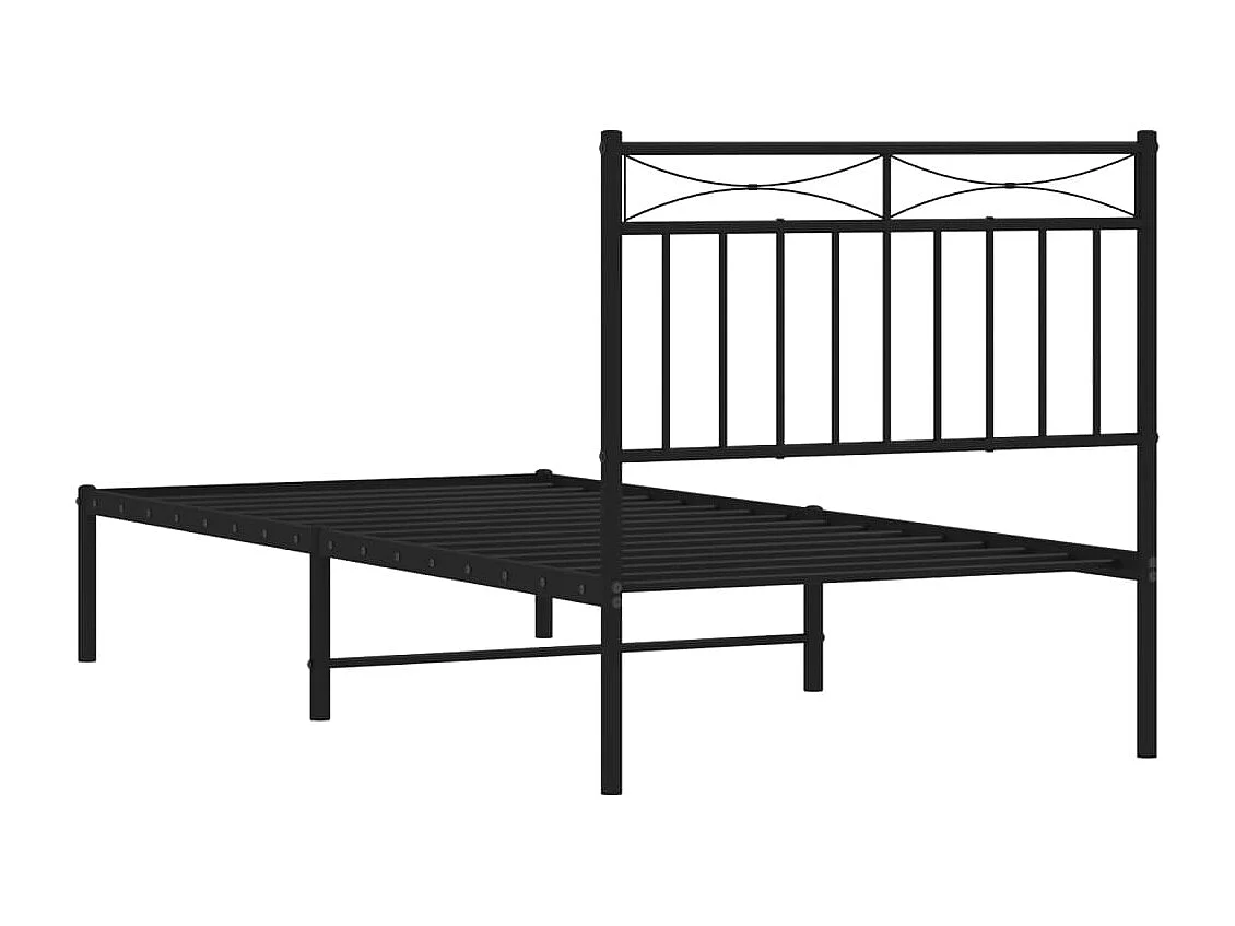 Cadre de lit métal avec tête de lit noir 90x200