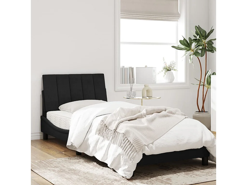 Cadre de lit avec tête de lit Noir 80x200 Velours