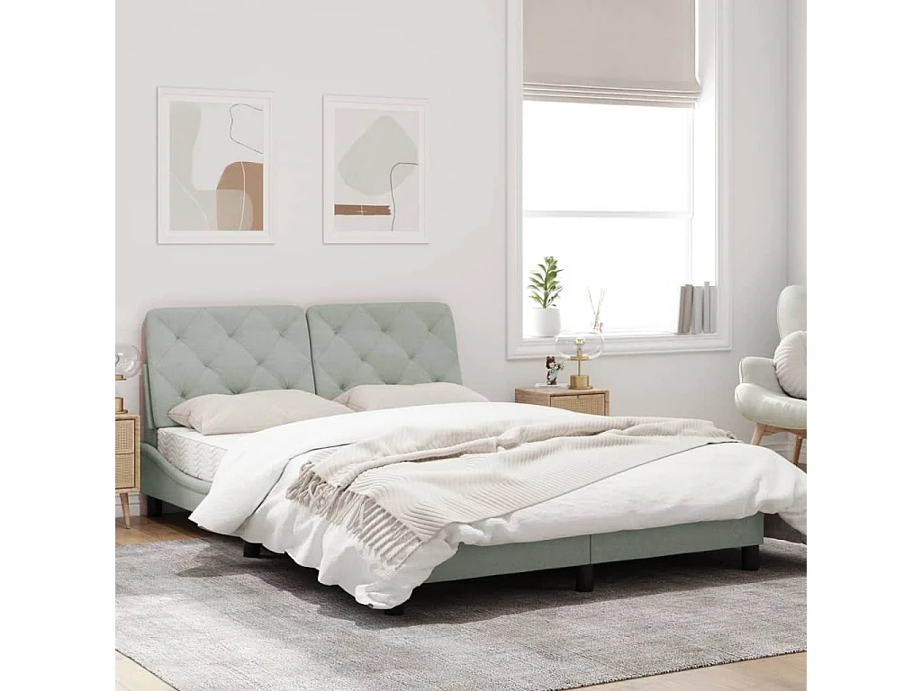 Cadre de lit avec tête de lit Gris clair 140x200