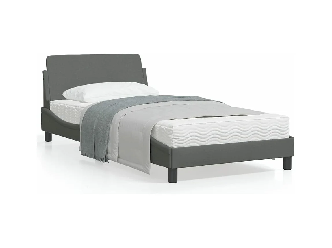 Cadre de lit avec tête de lit Gris foncé 100x200 Tissu