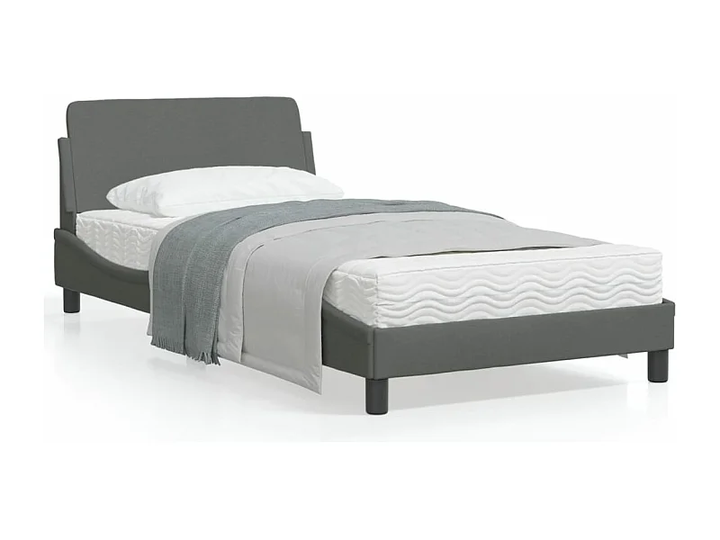 Cadre de lit avec tête de lit Gris foncé 100x200 Tissu