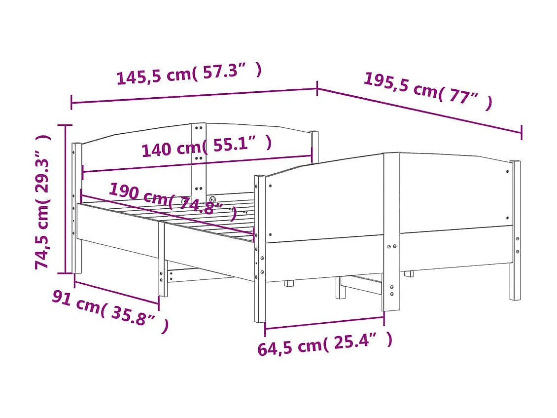 Estructura de cama con cabecero madera maciza pino 140x190 cm Marrón